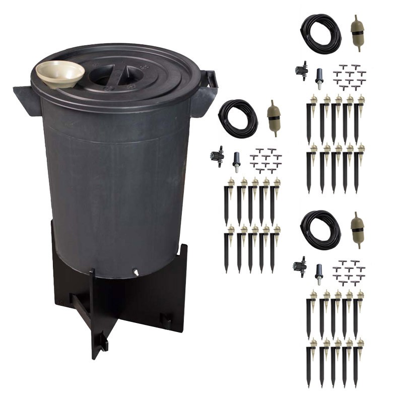 Irrigation goutte à goutte - Kit avec grande réserve d'eau - Volume: 50L - Kit: 30 plantes Irrigation goutte à goutte - Kit avec grande réserve d'eau - Volume: 50L - Kit: 30 plantes