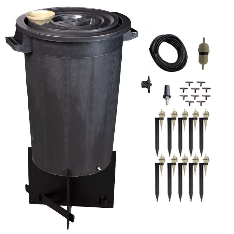 Irrigation goutte à goutte - Kit avec grande réserve d'eau - Volume: 75L - Kit: 10 plantes Irrigation goutte à goutte - Kit avec grande réserve d'eau - Volume: 75L - Kit: 10 plantes