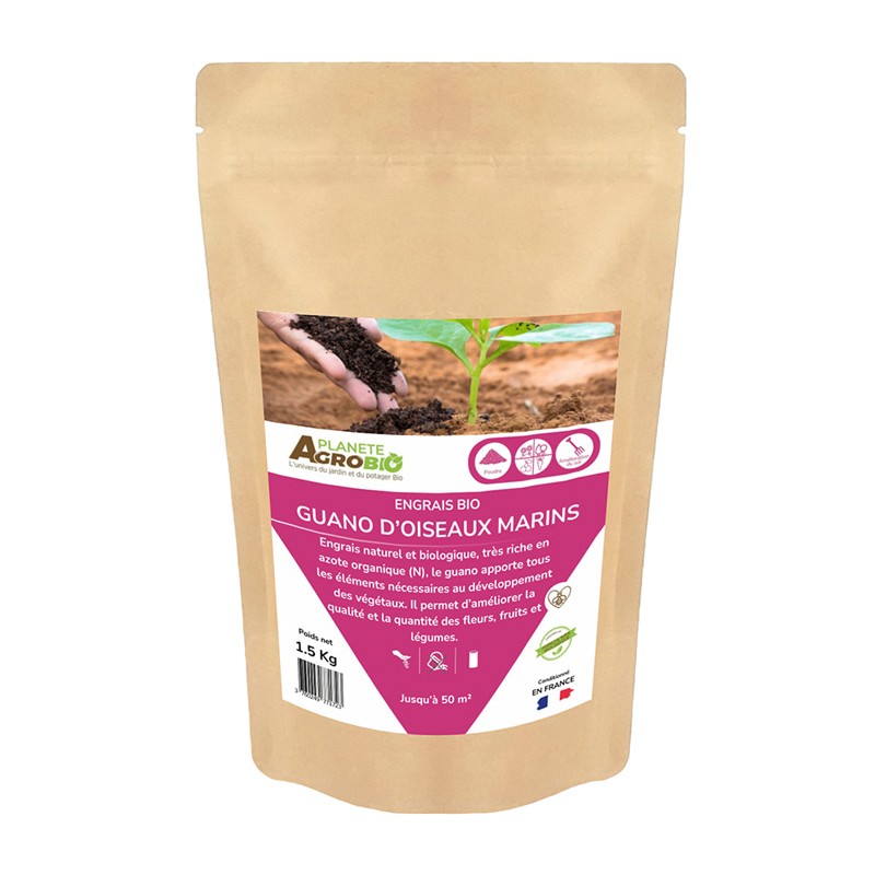 Guano d'oiseaux marins 1.5kg - Bio - Engrais organique "coup de fouet" Guano d'oiseaux marins 1.5kg - Bio - Engrais organique "coup de fouet"