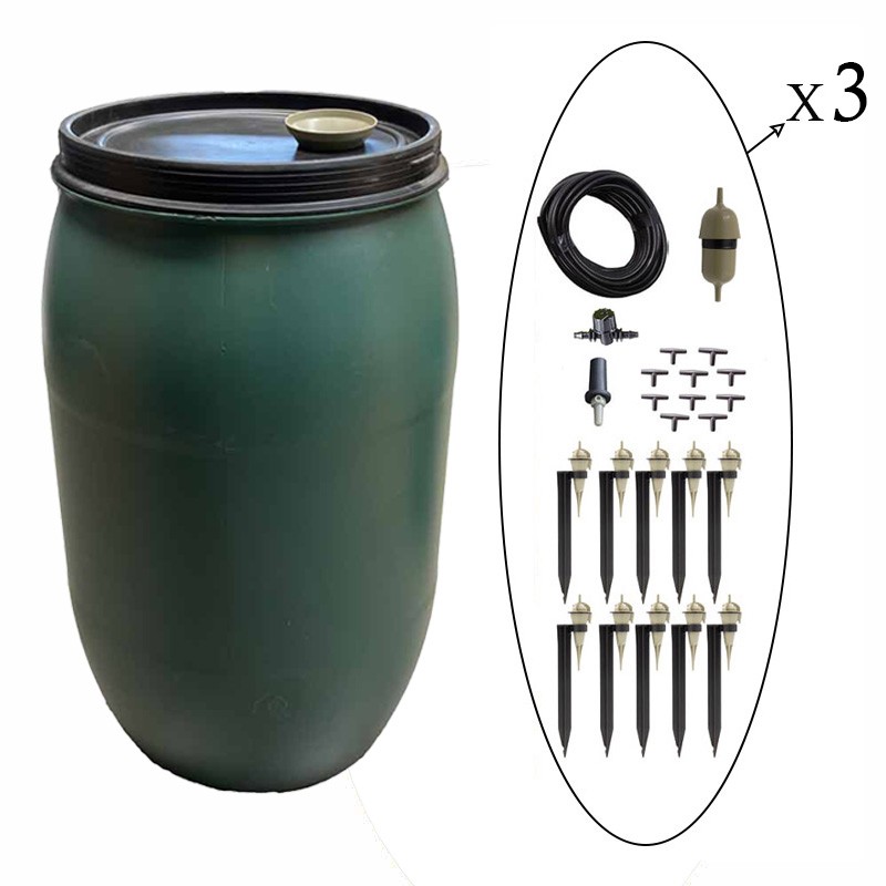 Irrigation goutte à goutte - Kit avec maxi réserve d'eau  - Kit: 30 plantes - Volume: 220L