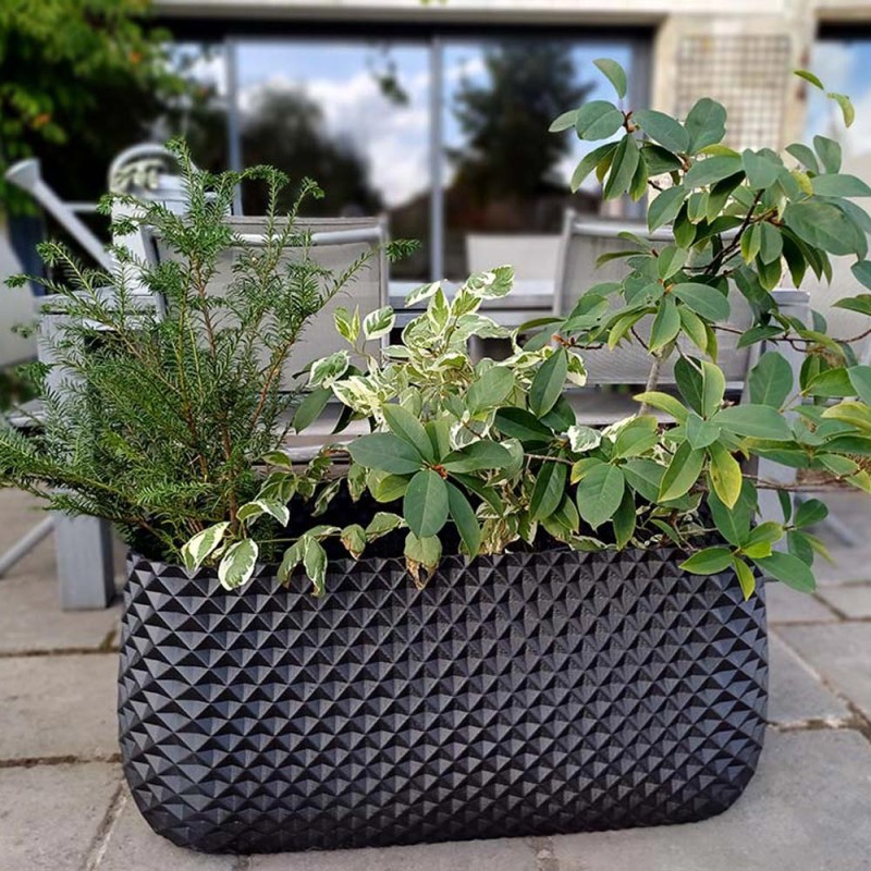 Jardinière rectangulaire design - Pot extérieur et intérieur  - Couleurs: Gris anthracite - Volume: 6L