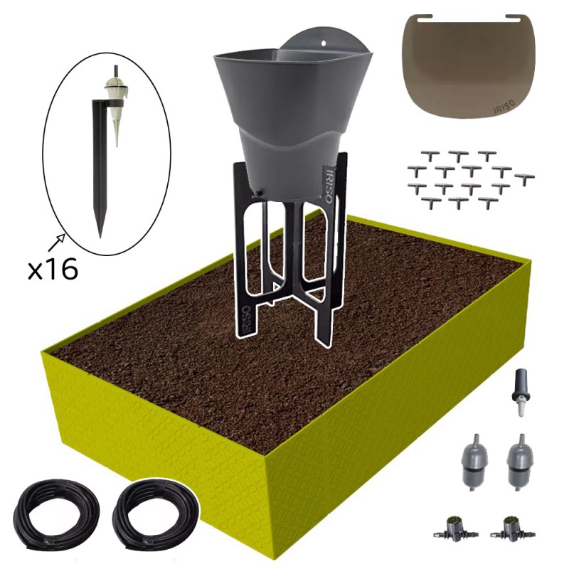 Carré potager 80x120cm - Arrosage autonome goutte à goutte - Kit 16 plants  - Couleurs: Vert anis