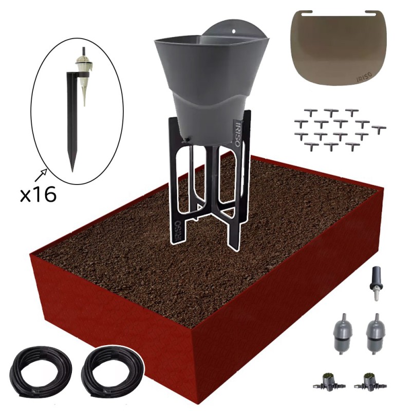 Carré potager 80x120cm - Arrosage autonome goutte à goutte - Kit 16 plants  - Couleurs: Rouge