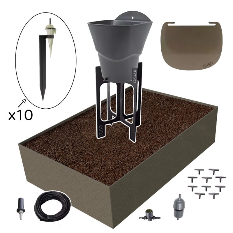 Carré potager 80x120cm - Arrosage autonome goutte à goutte - Kit 10 plants  - Couleurs: Gris