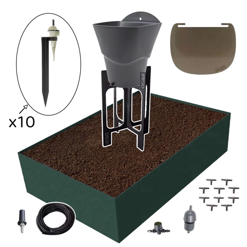 Carré potager 80x120cm - Arrosage autonome goutte à goutte - Kit 10 plants  - Couleurs: Vert Foncé