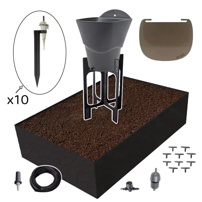 Carré potager 80x120cm - Arrosage autonome goutte à goutte - Kit 10 plants  - Couleurs: Noir