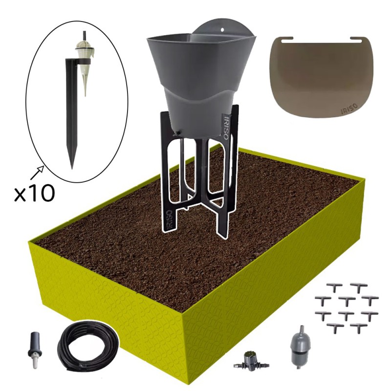 Carré potager 80x120cm - Arrosage autonome goutte à goutte - Kit 10 plants  - Couleurs: Vert anis