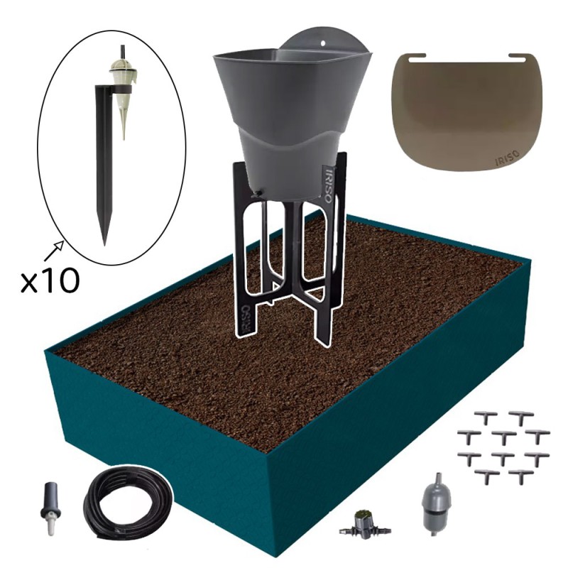 Carré potager 80x120cm - Arrosage autonome goutte à goutte - Kit 10 plants  - Couleurs: Bleu paon