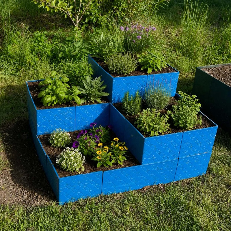 Carré jardin potager design multi niveaux  - Couleurs: Bleu paon - Hauteur: 45 cm