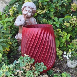 pot de fleur decoratif haut rouge avec spirale