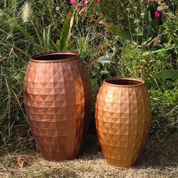 grands pot de fleurs jarre design effet metallise or et cuivre