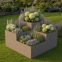 carré jardin potager design multi niveau forme escalier gris