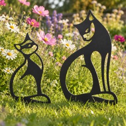 duo chats décoratifs à piquer dans le jardin couleur noir