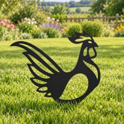 coq décoratif gris anthracite à piquer dans le jardin