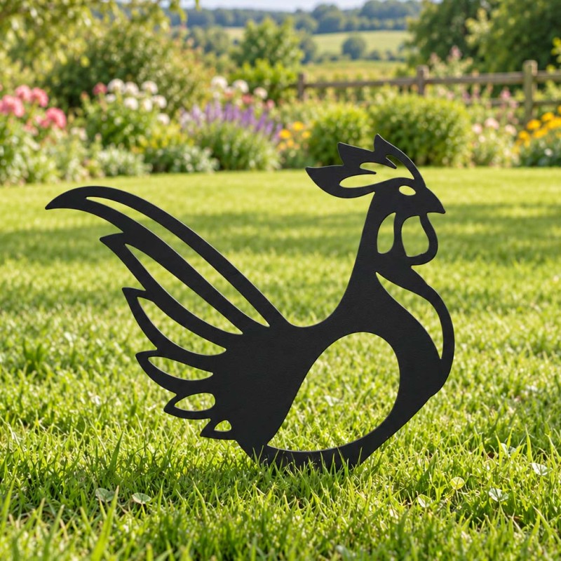 coq décoratif gris anthracite à piquer dans le jardin
