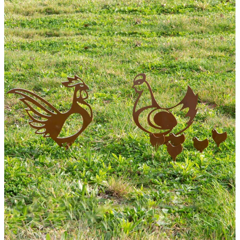 coq-poule-poussins-decoration-jardin-iriso