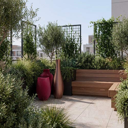 Pots et vases design sur roof top ville marque Iriso